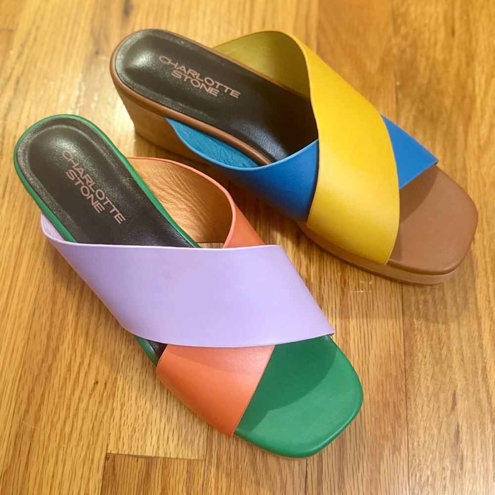 Charlotte Stone Colorful Cross-Strap Sandals- Brand New, 8